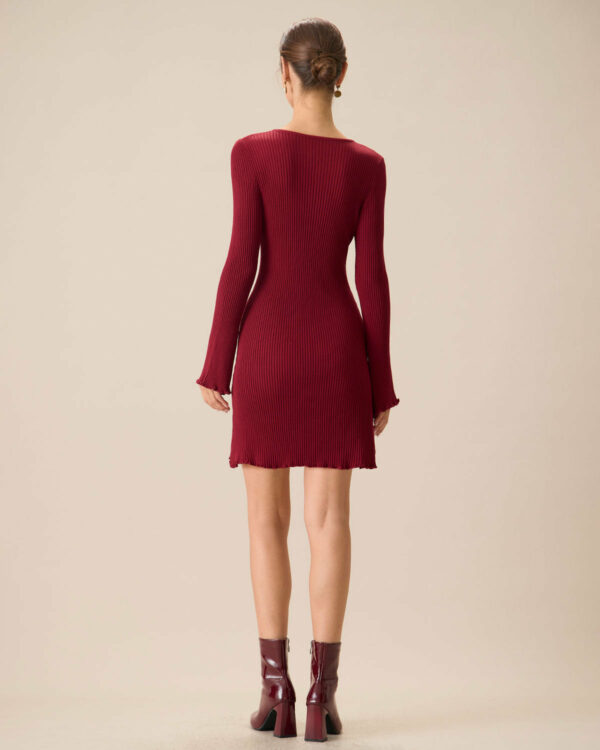 Women's Red Bell Sleeve Sweater Dress - Image 5