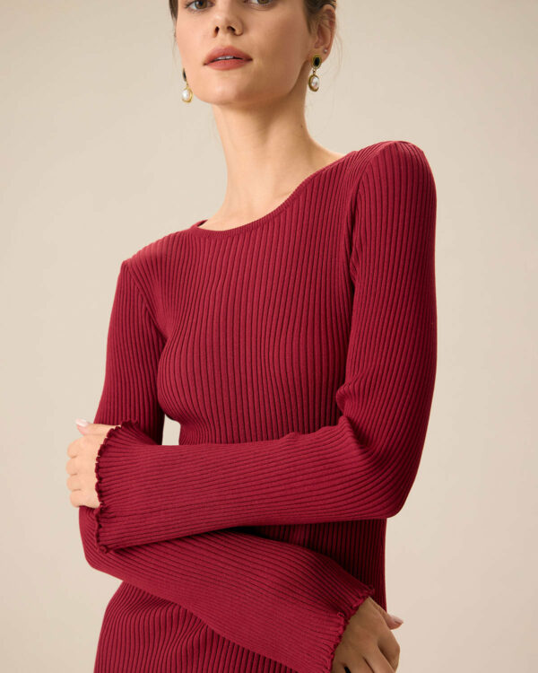 Women's Red Bell Sleeve Sweater Dress - Image 2
