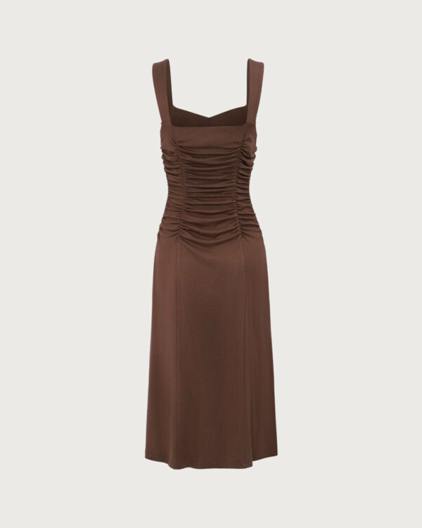 Women's Coffee Ruched Knitted Slip Midi Dress - Image 6