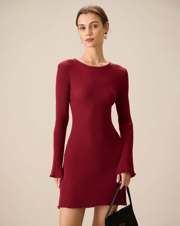 Women's Red Bell Sleeve Sweater Dress