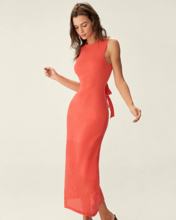 Red Tie-Back Midi Dress