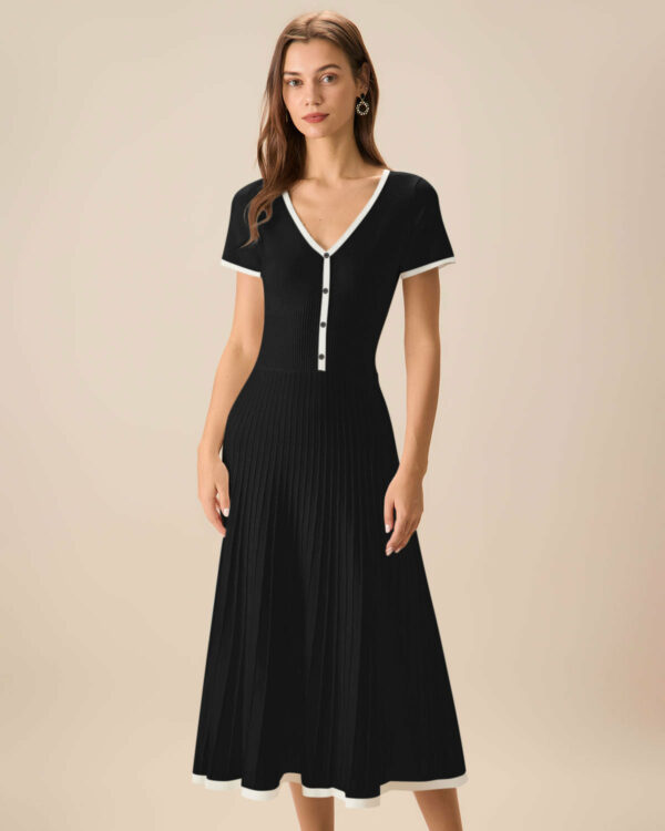 Black Contrasting Sweater Midi Dress