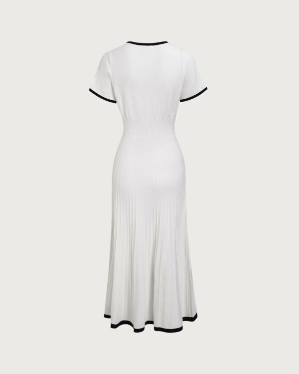Women's White Contrasting Sweater Midi Dress - Image 8