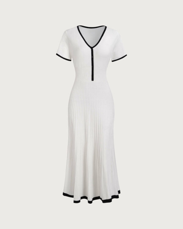 Women's White Contrasting Sweater Midi Dress - Image 7