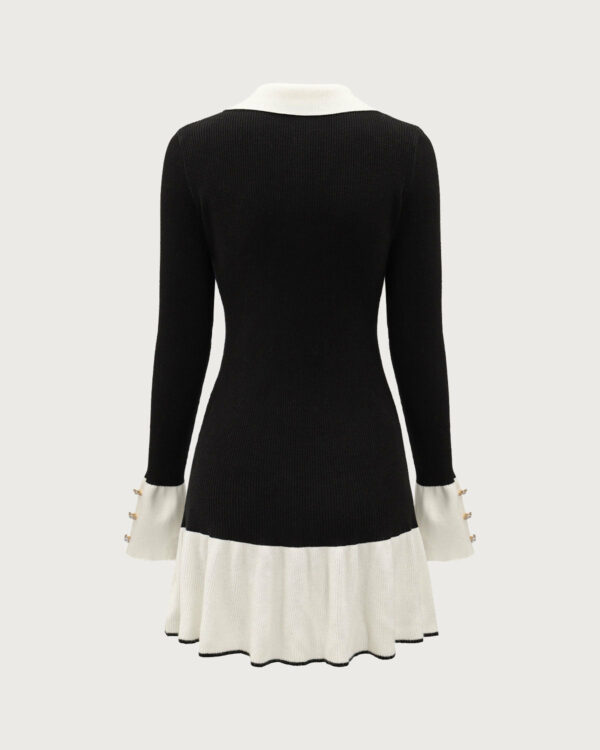 Black Contrasting Bell Sleeve Sweater Dress - Image 6