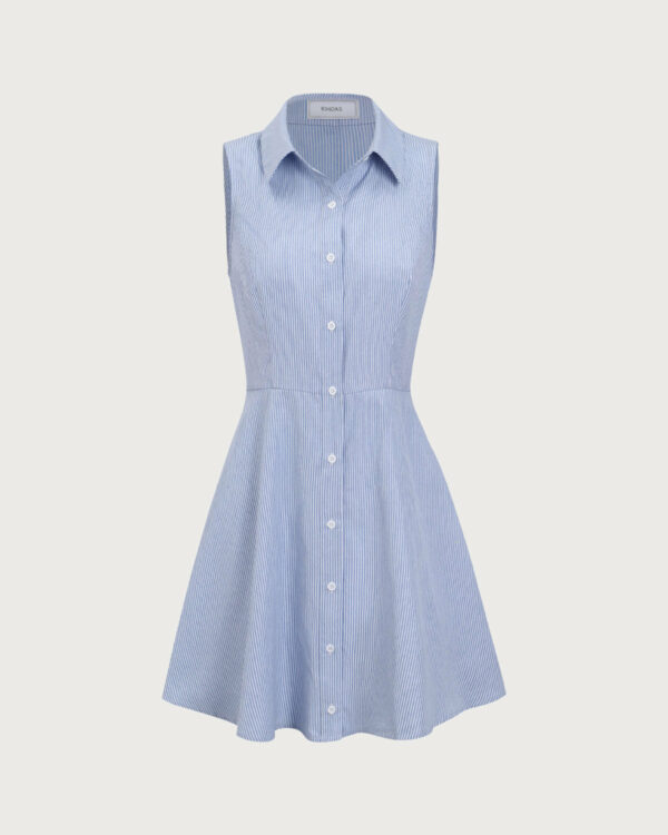 Blue Striped Button Mini Dress - Image 5