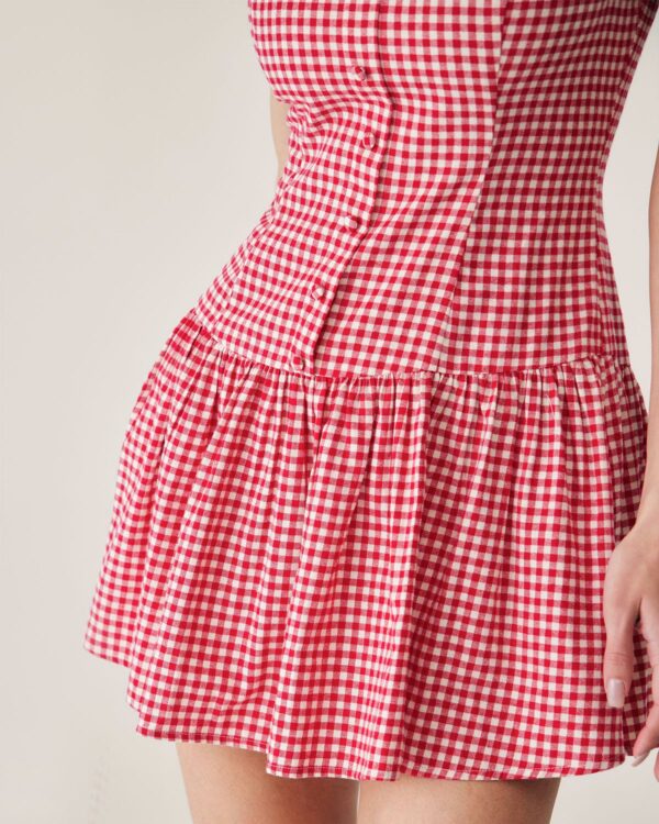 Red Plaid Boat Neck Mini Dress - Image 3