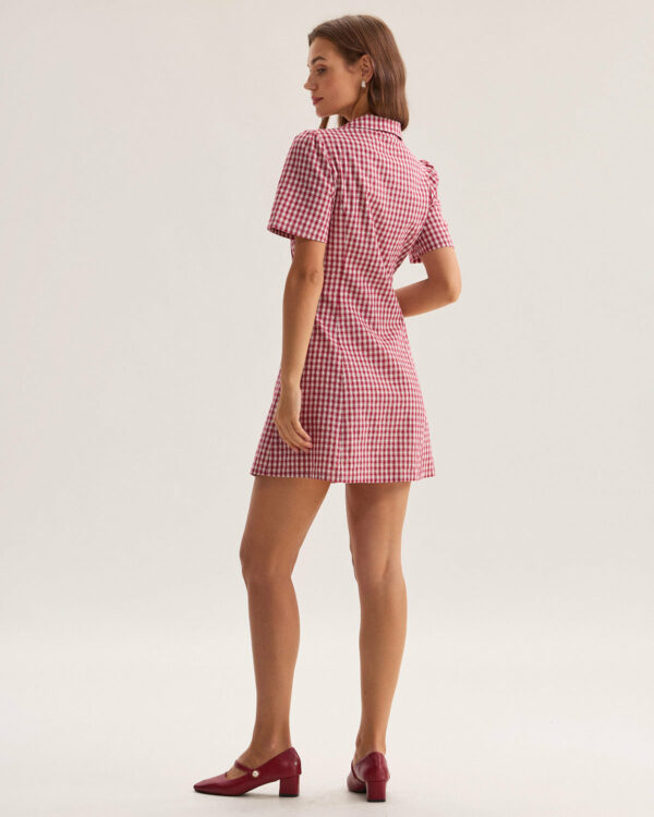Red Plaid Pocket Button Mini Dress - Image 5