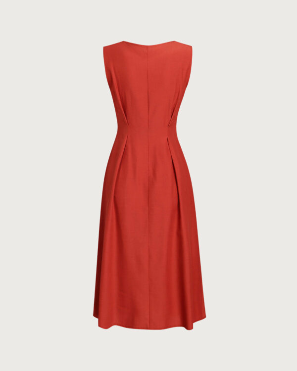 Red V-neck Button Sleeveless Midi Dress - Image 7