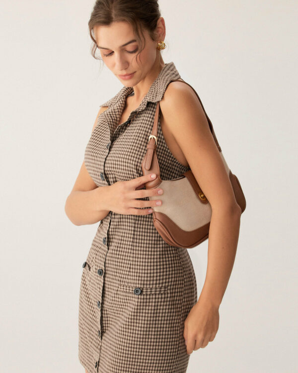 Brown Plaid Button Sleeveless Mini Dress - Image 6