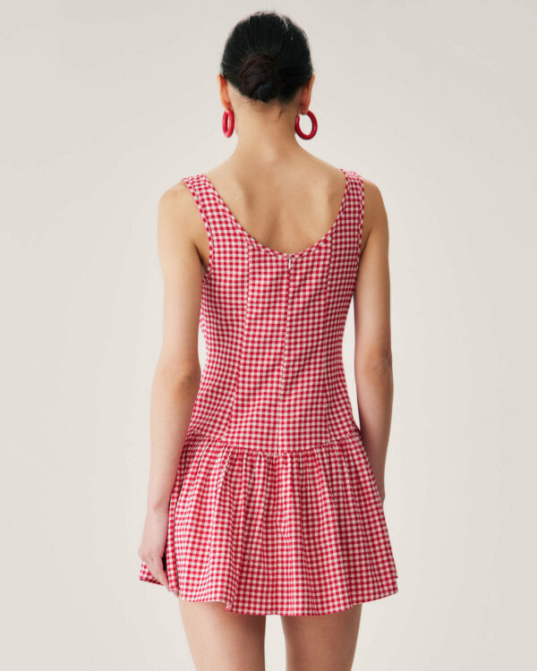 Red Plaid Boat Neck Mini Dress - Image 4