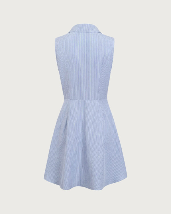 Blue Striped Button Mini Dress - Image 6