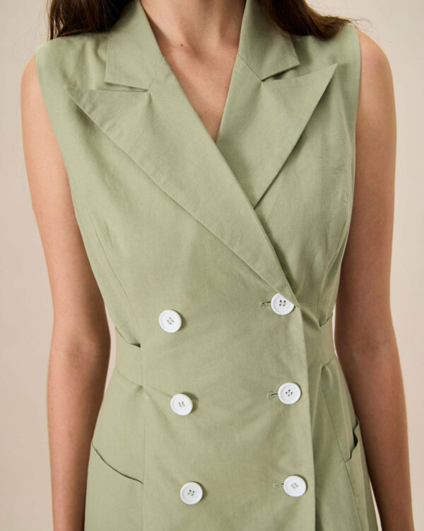 Women's Green Collared Pocket Mini Dress - Image 2