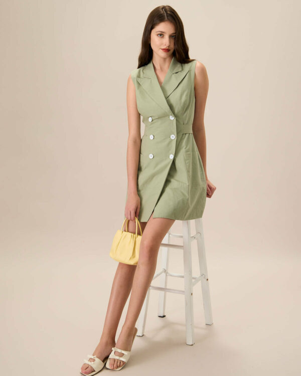Women's Green Collared Pocket Mini Dress - Image 3