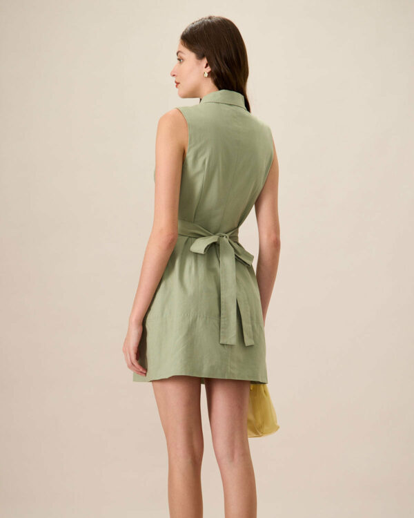 Women's Green Collared Pocket Mini Dress - Image 4