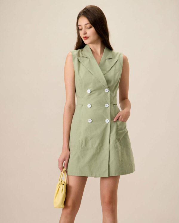 Women's Green Collared Pocket Mini Dress