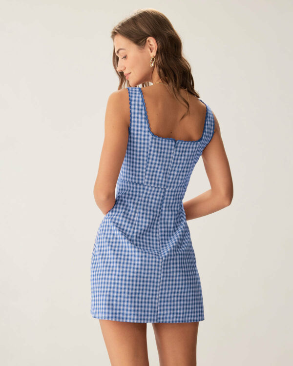 Blue Plaid Square Neck Slip Mini Dress - Image 3