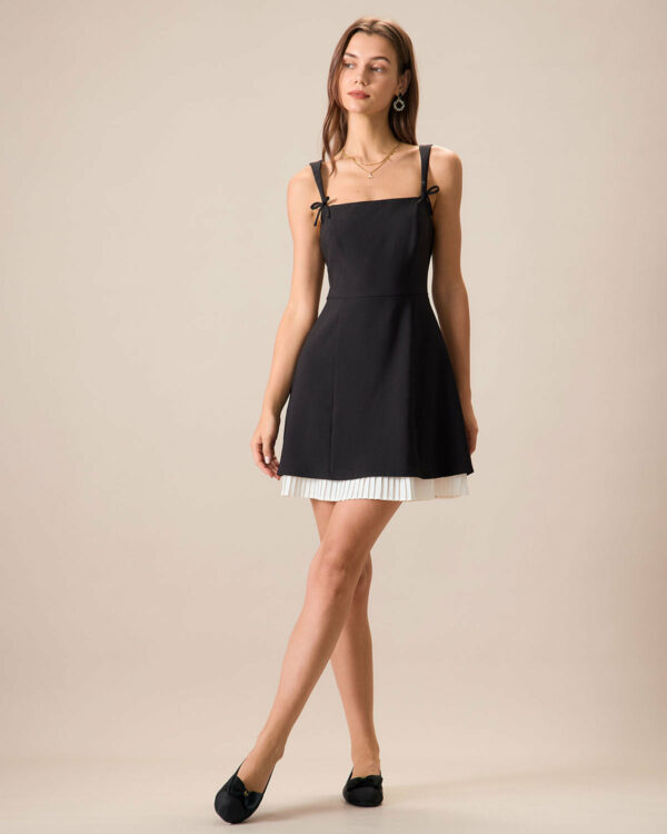 Black Contrasting Bowknot Slip Mini Dress - Image 3