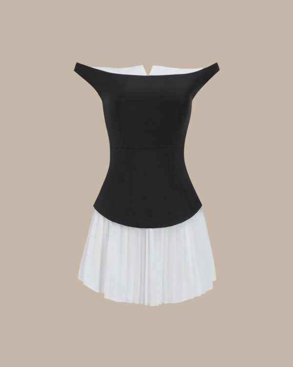 Women's Black Off-shoulder Contrasting Mini Dress - Image 7