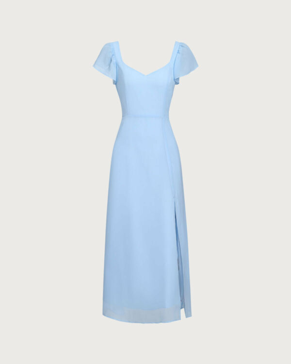 Blue Neck Chiffon Maxi Dress - Image 6