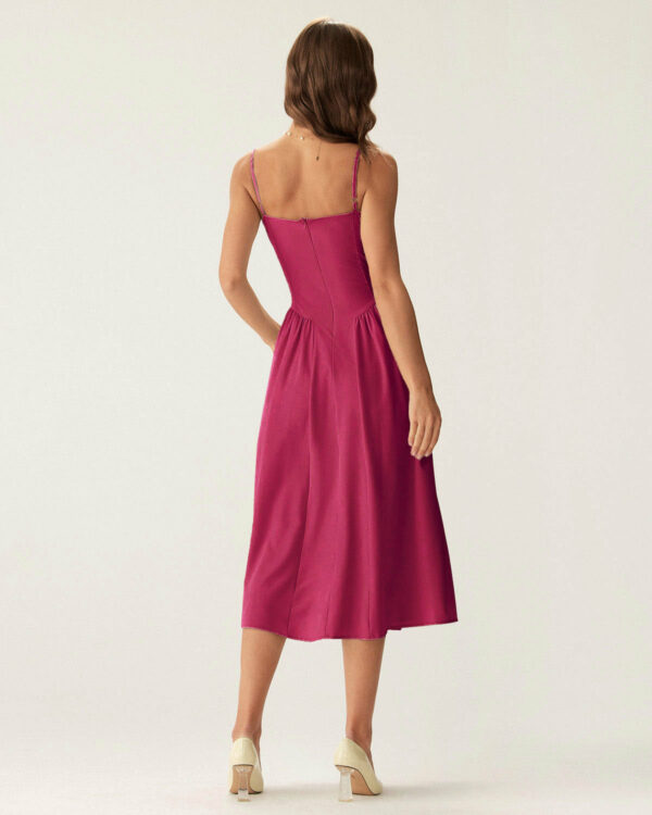 Wine Red Square Neck Pocket Slip Midi Dress - Image 3