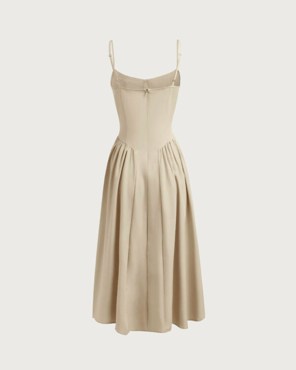 Khaki Square Neck Pocket Slip Midi Dress - Image 5