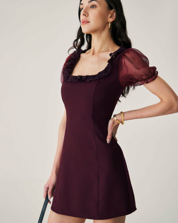 Red Lace Splicing Mini Dress - Image 3
