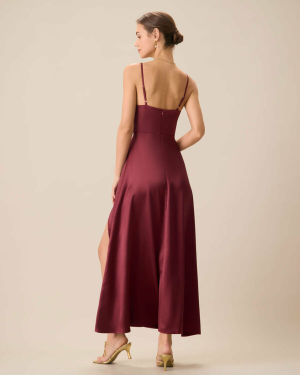 Red Satin Slit Maxi Dress - Image 4