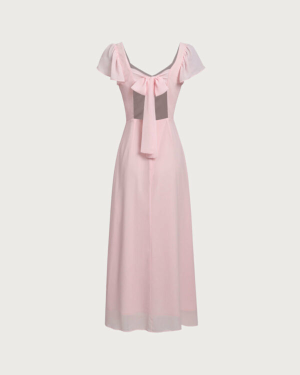 Pink Neck Chiffon Maxi Dress - Image 7