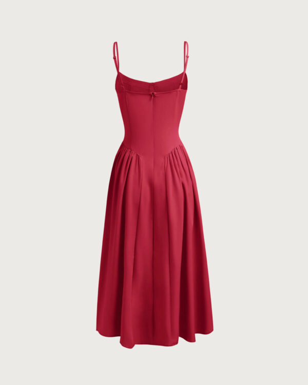Red Square Neck Pocket Slip Midi Dress - Image 7