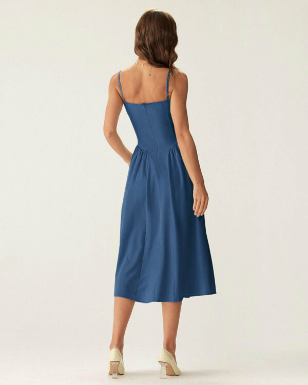 Navy Square Neck Pocket Slip Midi Dress - Image 5