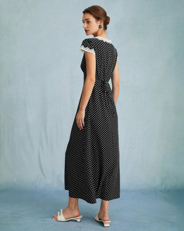 Black Polka Dot Lace Trim Maxi Dress - Image 4