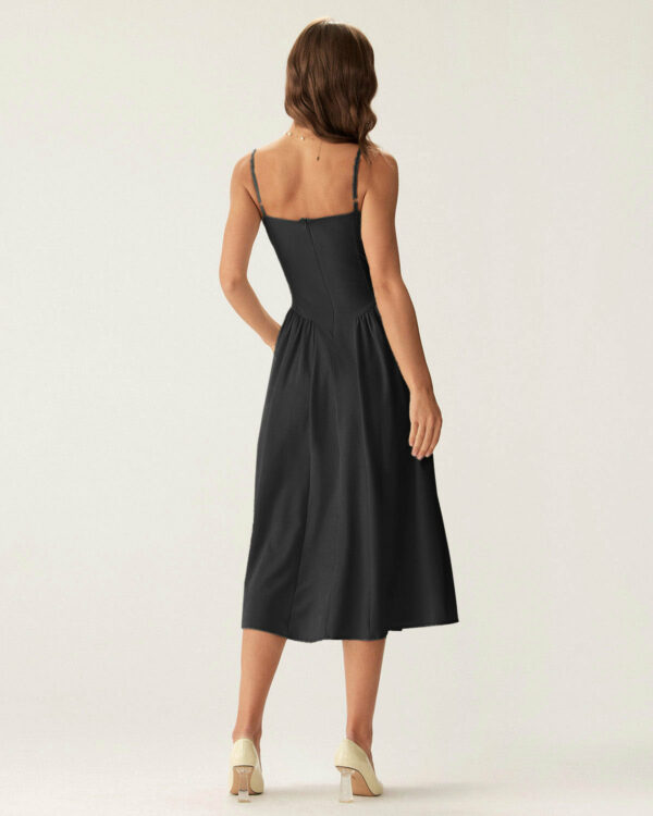 Black Square Neck Pocket Slip Midi Dress - Image 4