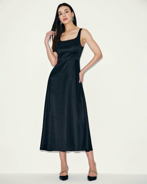 Black Satin A-Line Slip Maxi Dress - Image 3