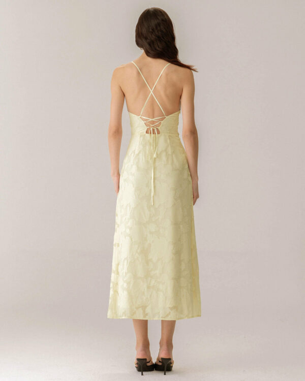Yellow Jacquard Corset Slip Maxi Dress - Image 4