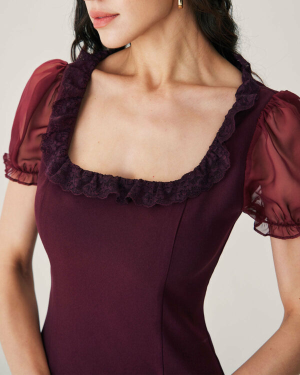 Red Lace Splicing Mini Dress - Image 2