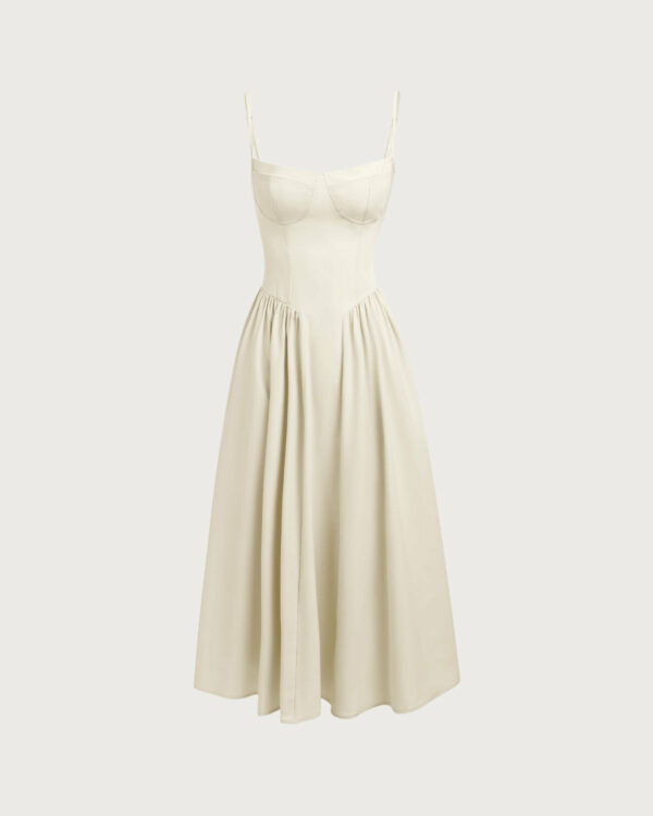 Beige Square Neck Pocket Slip Midi Dress - Image 6