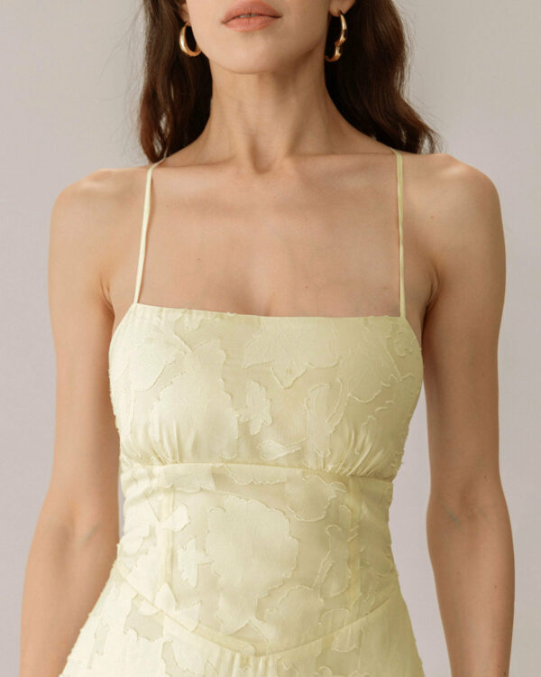 Yellow Jacquard Corset Slip Maxi Dress - Image 2