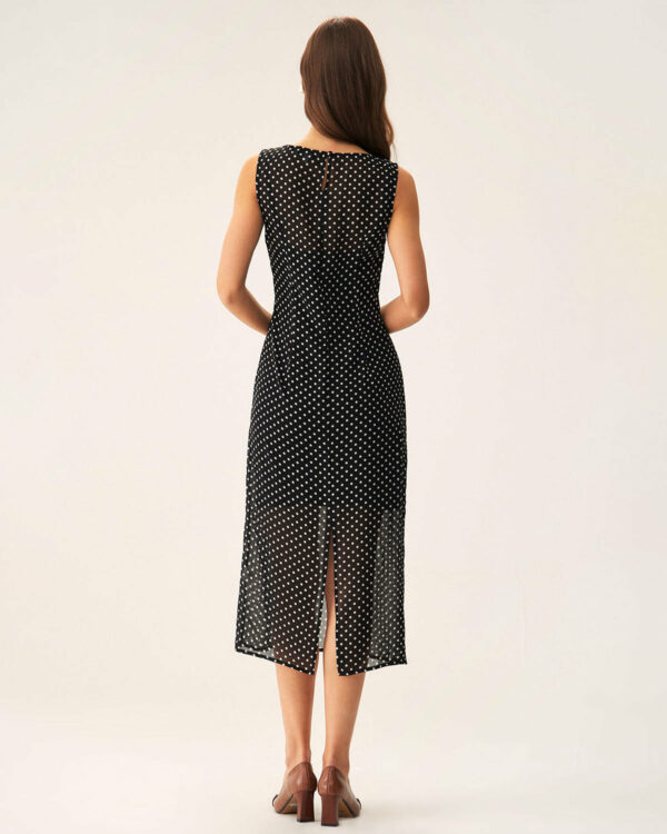 Black Polka Dot Boat Neck Midi Dress - Image 5