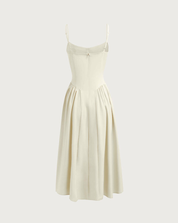 Beige Square Neck Pocket Slip Midi Dress - Image 7