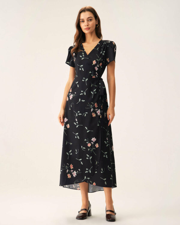 Black Floral Wrap Maxi Dress - Image 5