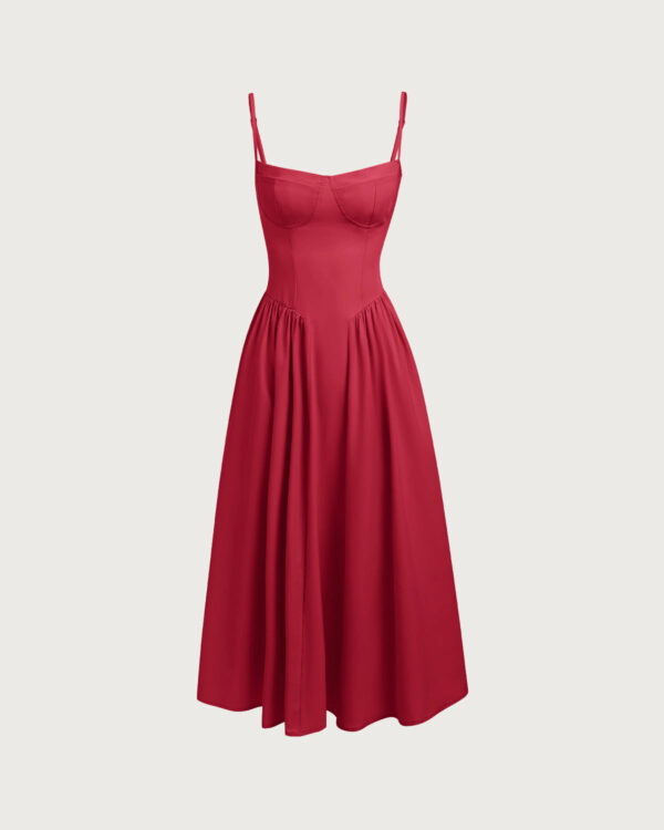 Red Square Neck Pocket Slip Midi Dress - Image 6