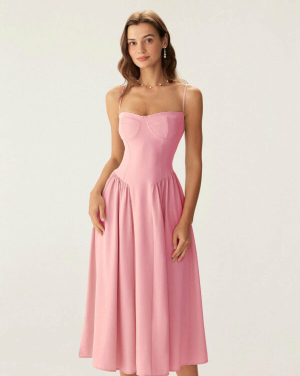 Pink Square Neck Pocket Slip Midi Dress - Image 3