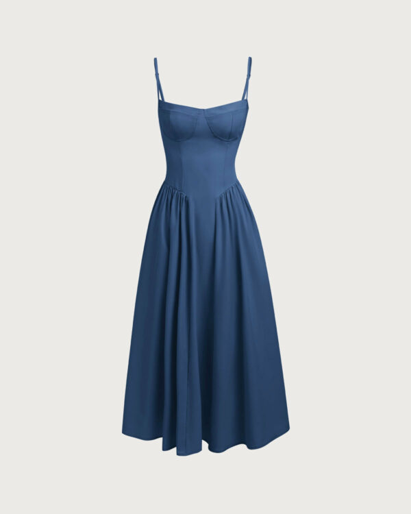 Navy Square Neck Pocket Slip Midi Dress - Image 6