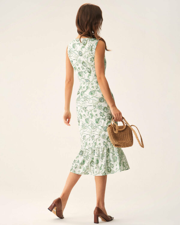 Green Floral Square Neck Midi Dress - Image 6