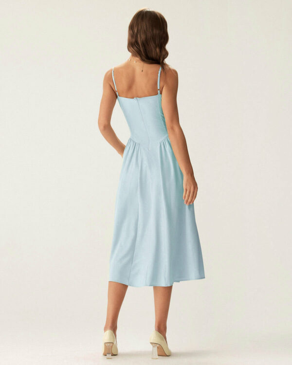Blue Square Neck Pocket Slip Midi Dress - Image 5