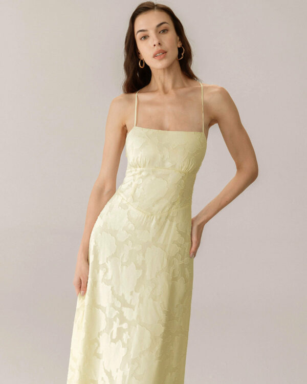Yellow Jacquard Corset Slip Maxi Dress - Image 5