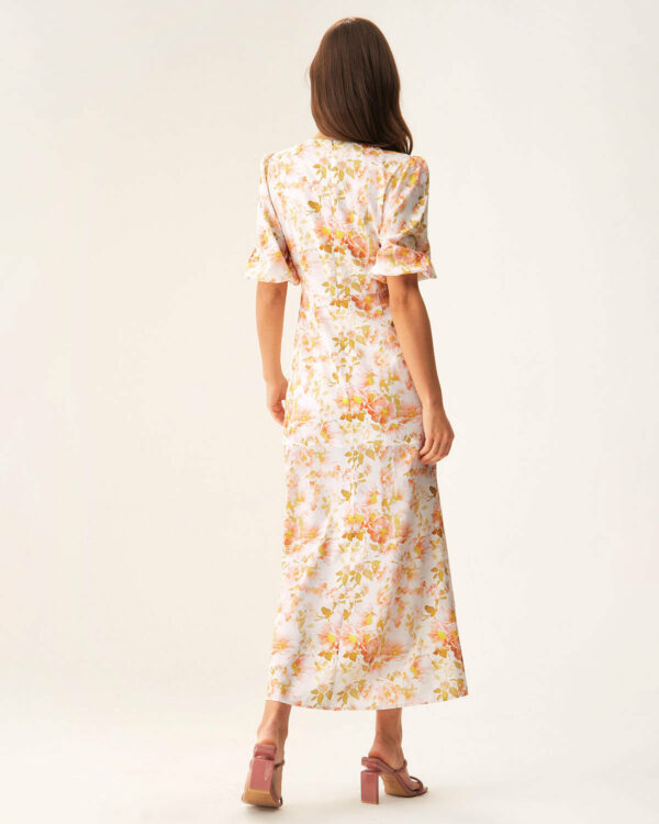 Orange Floral V-Neck Puffed Sleeve Maxi Dress - Image 7