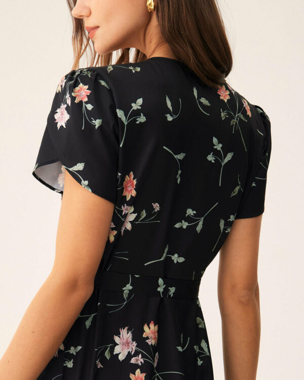 Black Floral Wrap Maxi Dress - Image 2