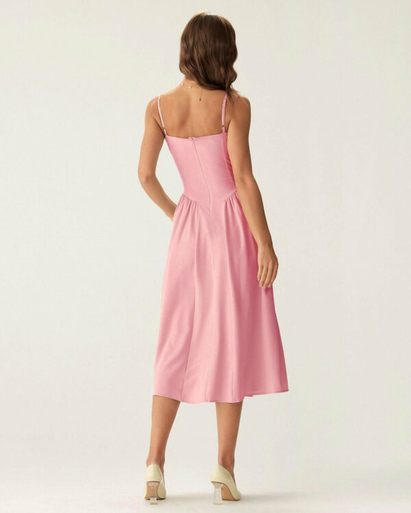 Pink Square Neck Pocket Slip Midi Dress - Image 5